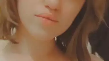 Brown hair girl cute boobs showing selfie MMS