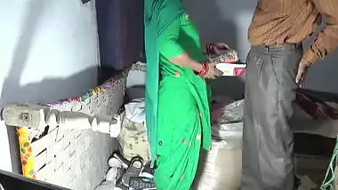 Lewd Desi mom in green saree fucked by shopkeeper in village store pantry